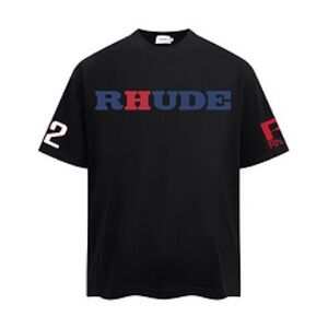 Rhude Black Tee with Blue and Red Accents